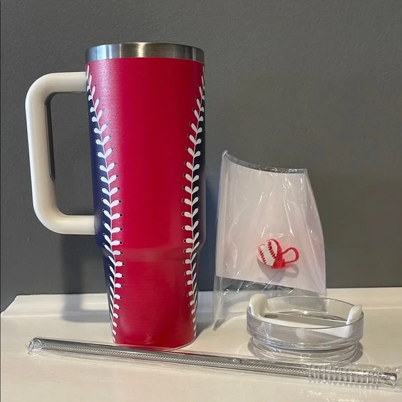 Large Red and Blue Baseball Tumbler 30oz. - Picture 1 of 7